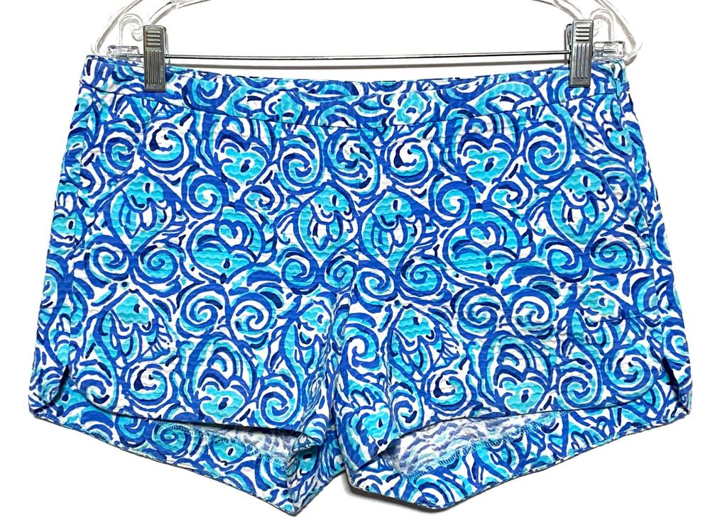 Lilly Pulitzer Aide Chasing Tail Blue Fish Shorts 4 Summer Nautical Preppy Artsy
